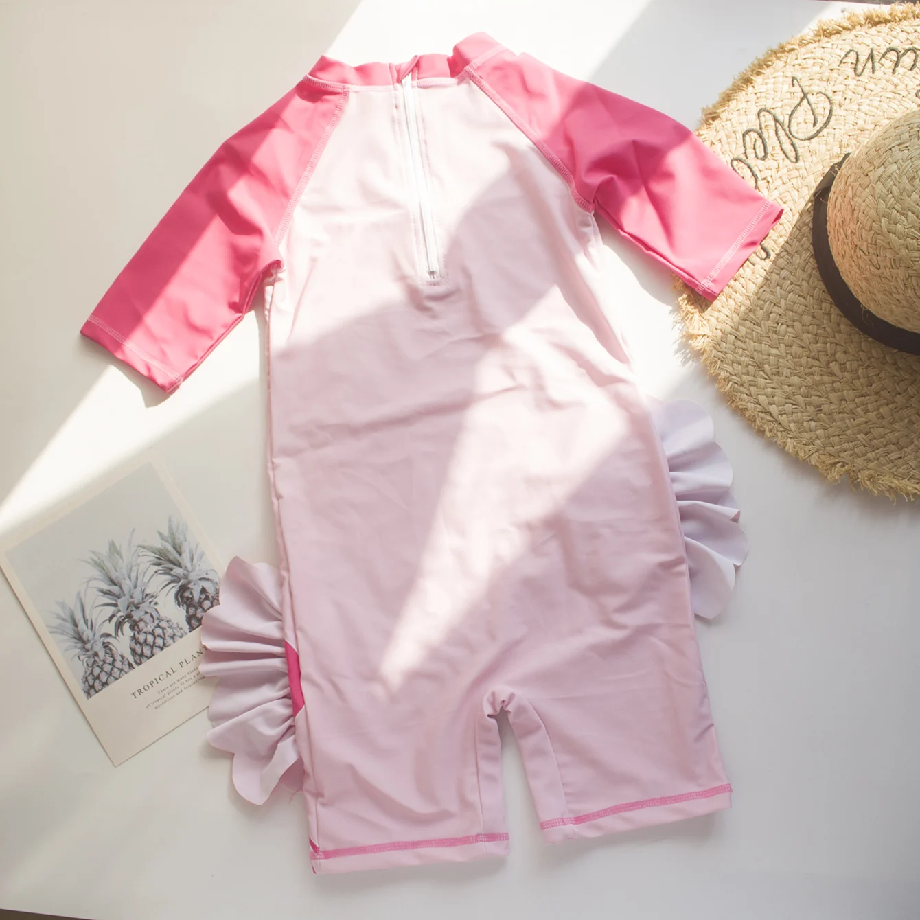 Цельный розовый купальник с фламинго для девочек от 4 до 7 лет лоскутный детская