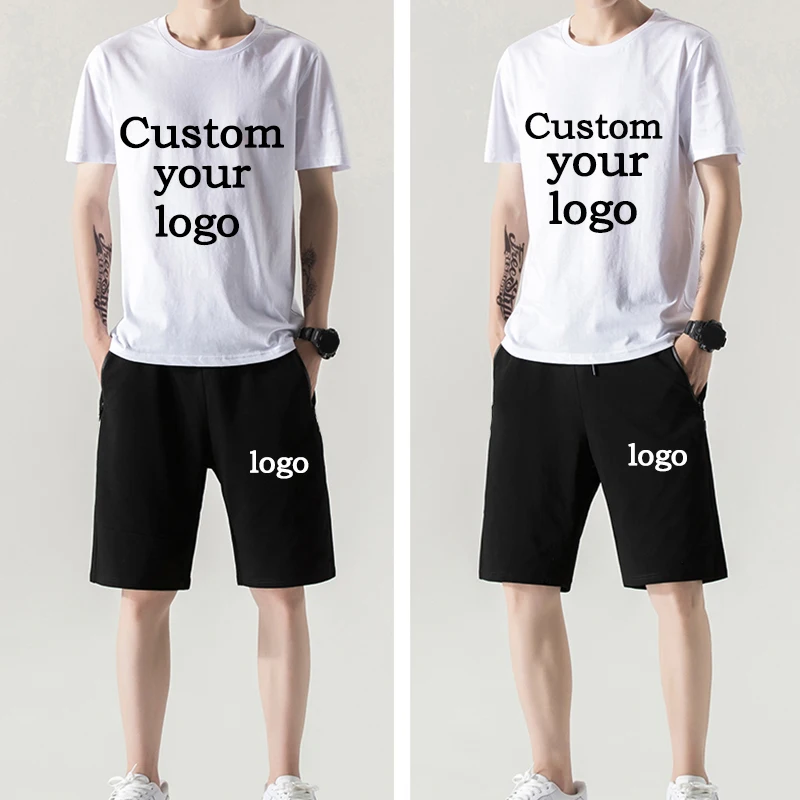 Men's Summer TracksuitsShort Sleeve + Shorts 2PCS High-quality Sports Kit Streetwear Custom logoT-shirt Sets