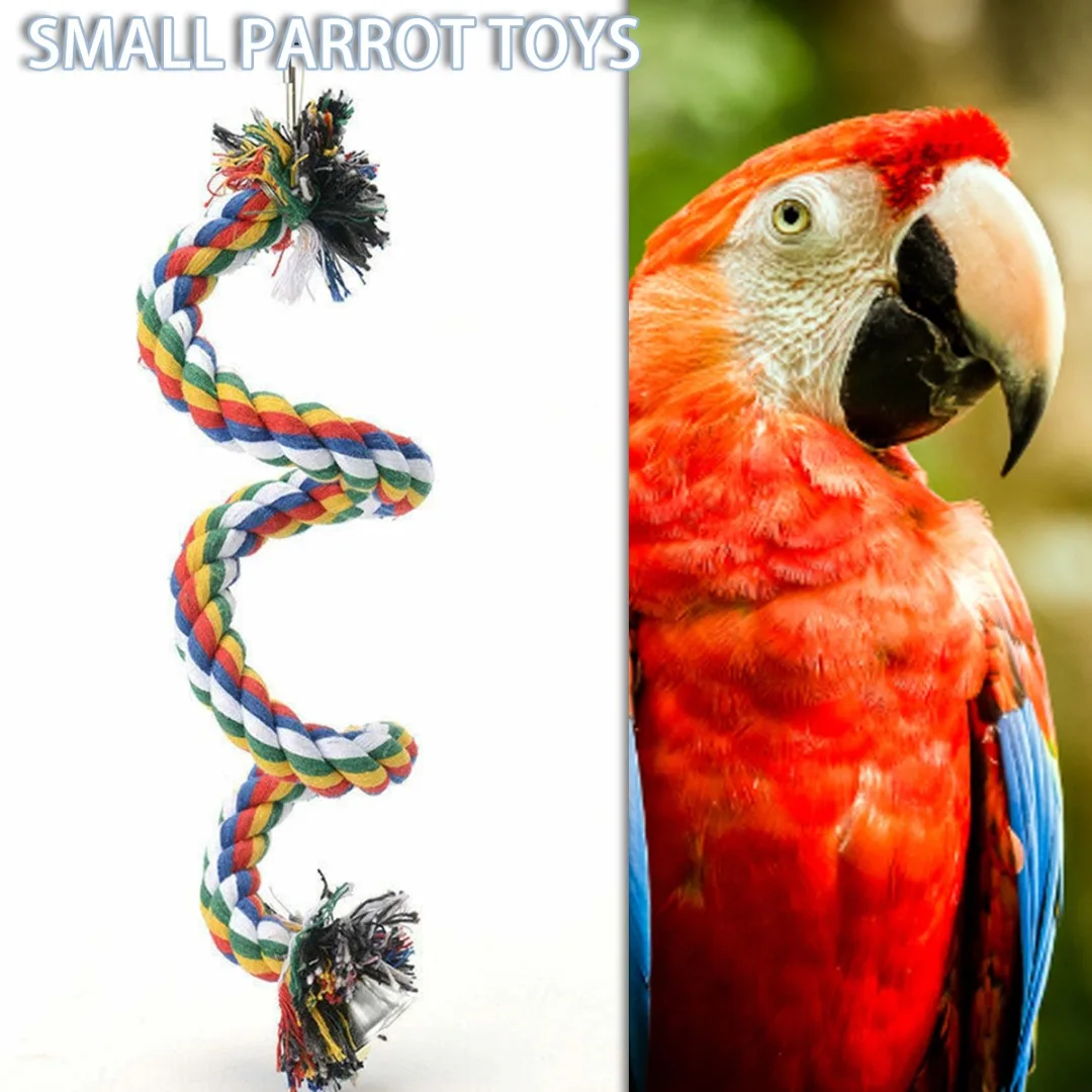 

Bird Perch Toy Hanging Spiral Cotton Rope Braided Chewing Bar Parrot Swing Climbing Standing Toys With Bell Bird Supplies