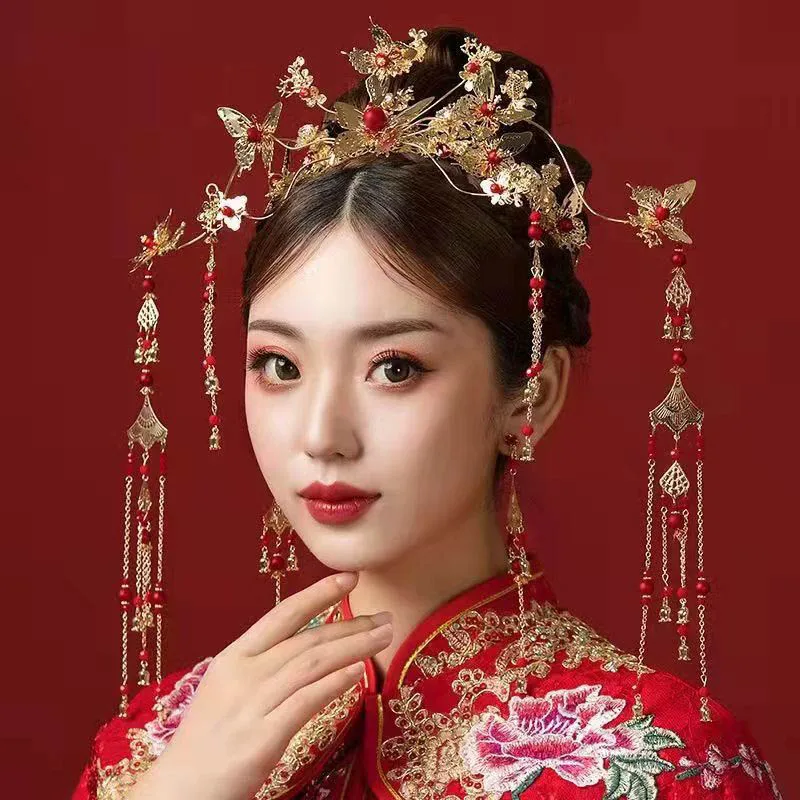 

Baroque Butterflies Tiaras and Crowns for Women Wedding Bride Princess Crown Red Chinese Wedding Bridal Phoenix Tiara Noiva 2022