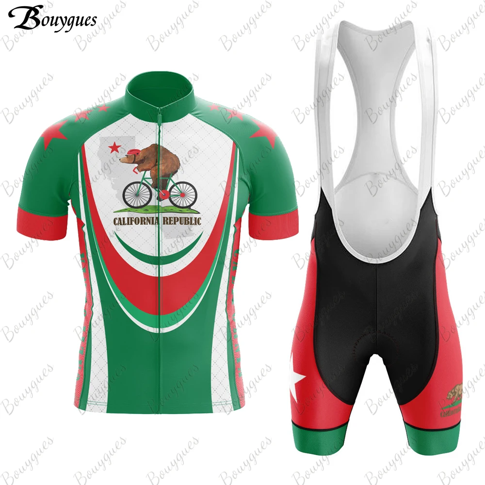 

NEW CALIFORNIA Premium Cycling Jersey Sets Men's Bicycle Short Sleeve Cycling Clothing Bike maillot Cycling Jersey Bib Shorts