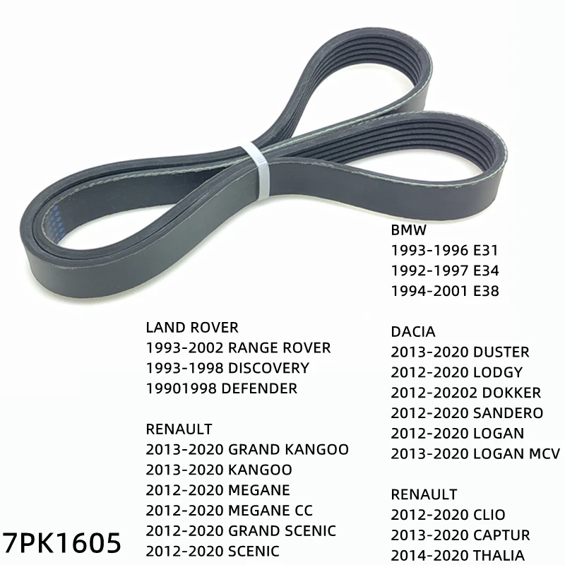 

7PK1605 Engine Air Conditioner Belt V-Ribbed Belts Drive For BMW E31 E34 E38 DACIA DUSTER LODGY DOKKER SANDERO LOGAN MCV