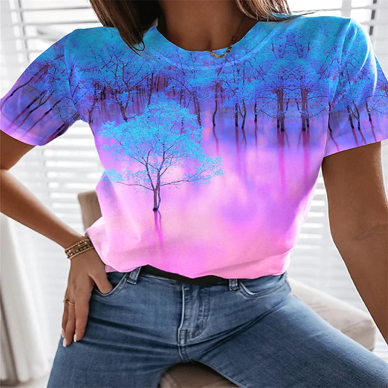 

New T-Shirt Flowers 3D Printing Summer Fashion Casual Loose Round Neck Short Sleeve Top