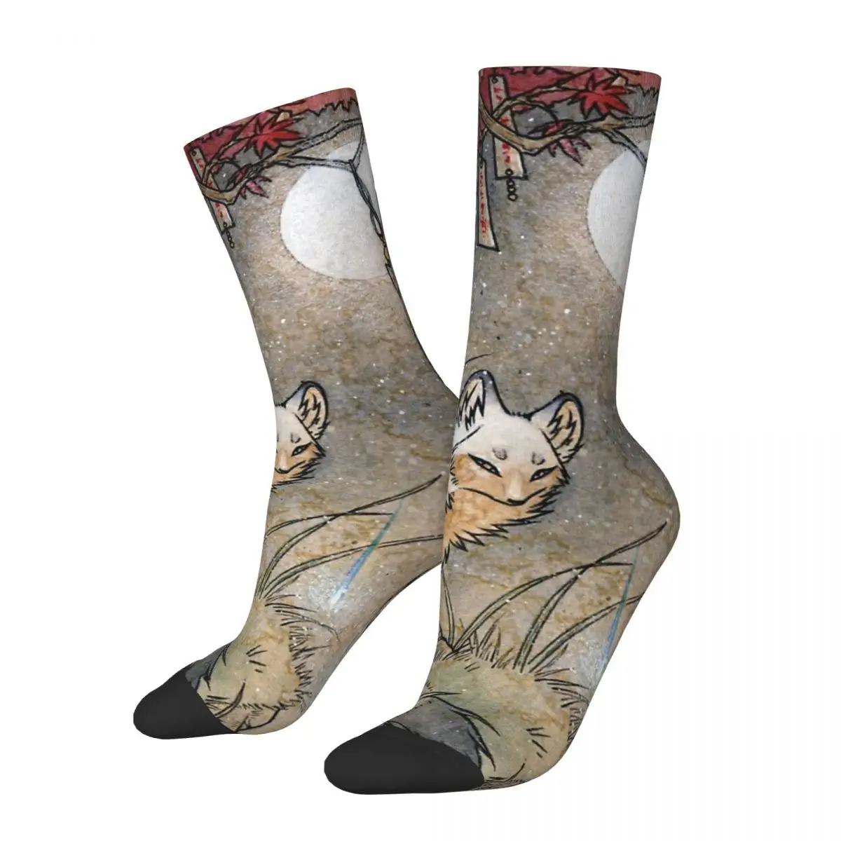 

Funny Crazy Compression Sock for Men Fox & Wisps - TeaKitsune Fox Yokai Hip Hop Vintage Fox Seamless Printed Boys Crew Sock