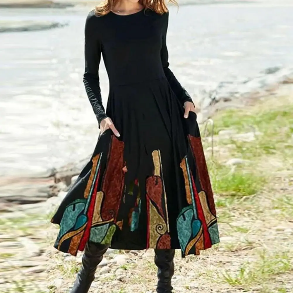 

Stylish Pullover Dress Crew Neck Elegant Ladies Dress A-Line Mid-length Dress