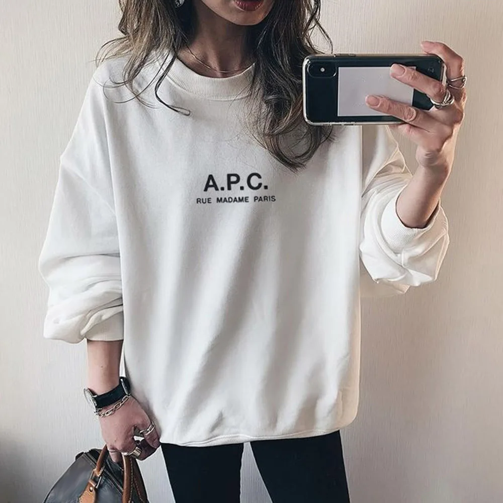 

Women's Sweatshirt Spring New 2022 Round Neck Print Long Sleeve White Pullover Korean Style Loose Casual Ladies Hoodies Trends