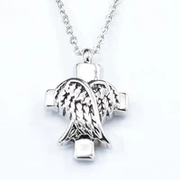 new cross angel wings pet animal urn pendants necklaces for women silver openable perfume bottle jewelry necklace wholesale