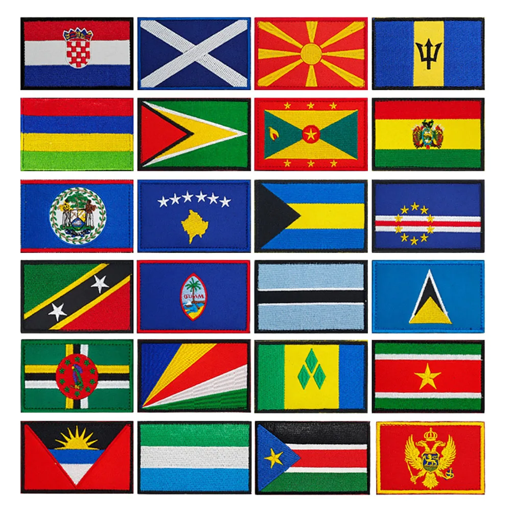 

Embroidered Hook Loop Patches Kosovo Croatia Mauritius Saint Lucia Scotland Suriname Dominica Barbados Bahamas Flags Badges