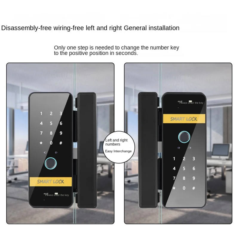 Стеклянный умный дверной замок с граффити без рамы для офиса функцией