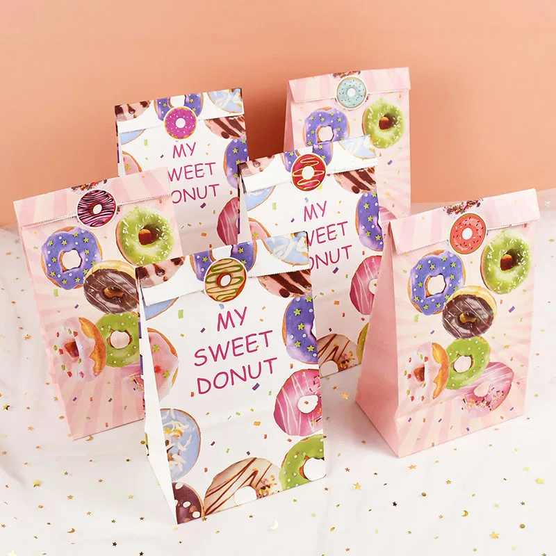 12Pcs Donuts Paper Bags Cookie Biscuit Chocolate Sweet Candy Gift Packaging Sticker Wedding Baby Shower Birthday Party Supplies