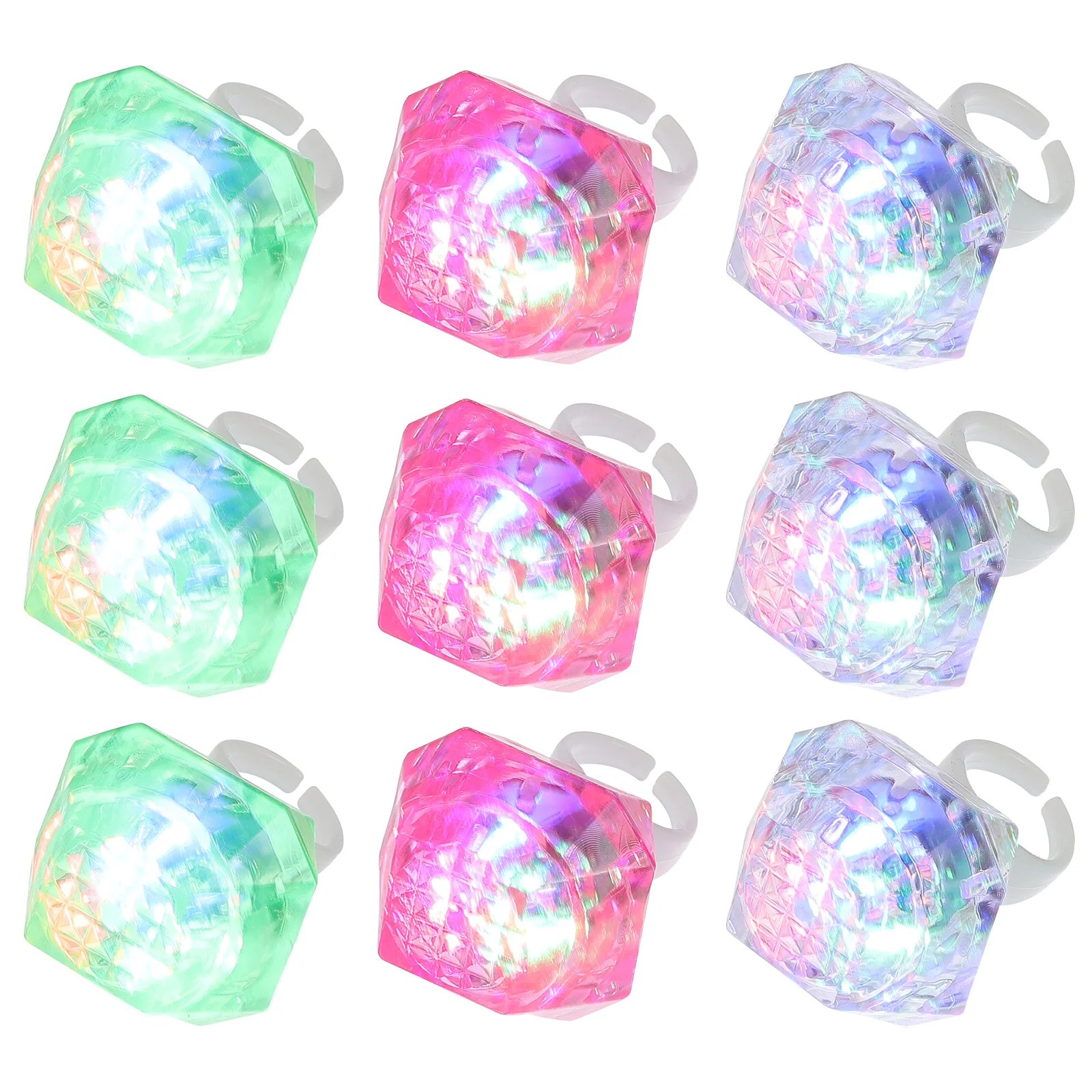 

10 Pcs Sparkle Big Diamond Ring Glow Plastic Rings Kids Flashing Light Up Toys Shine
