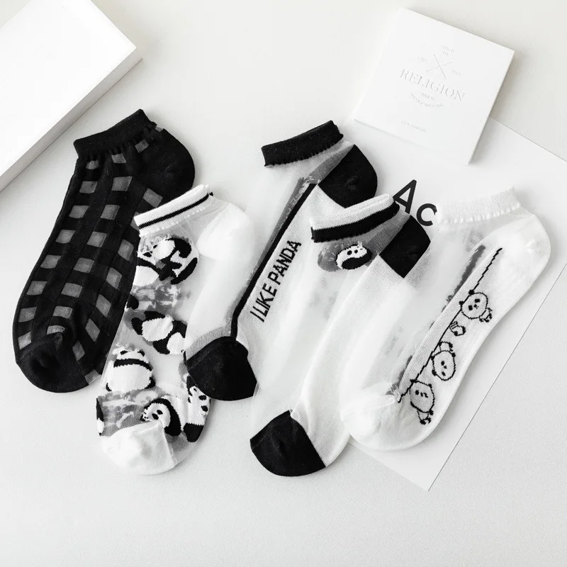 Повседневные Черные белые женские дизайнерские милые шелковые носки с принтом