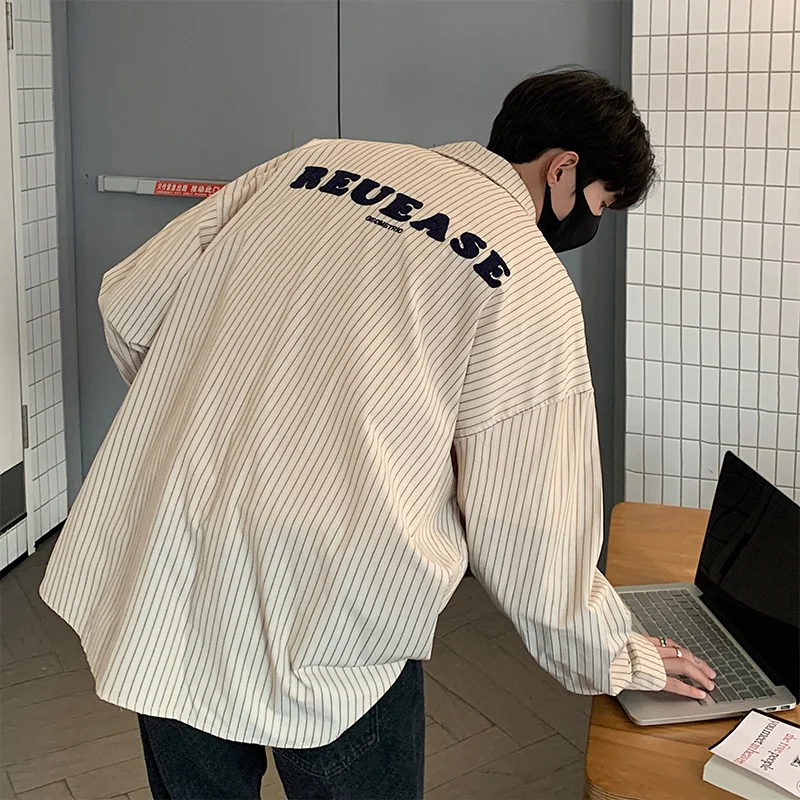 

Рубашка Privathinker мужская с вышивкой, модная Длинная Сорочка в полоску, Повседневная Блузка в Корейском стиле, большие размеры, весна 2023