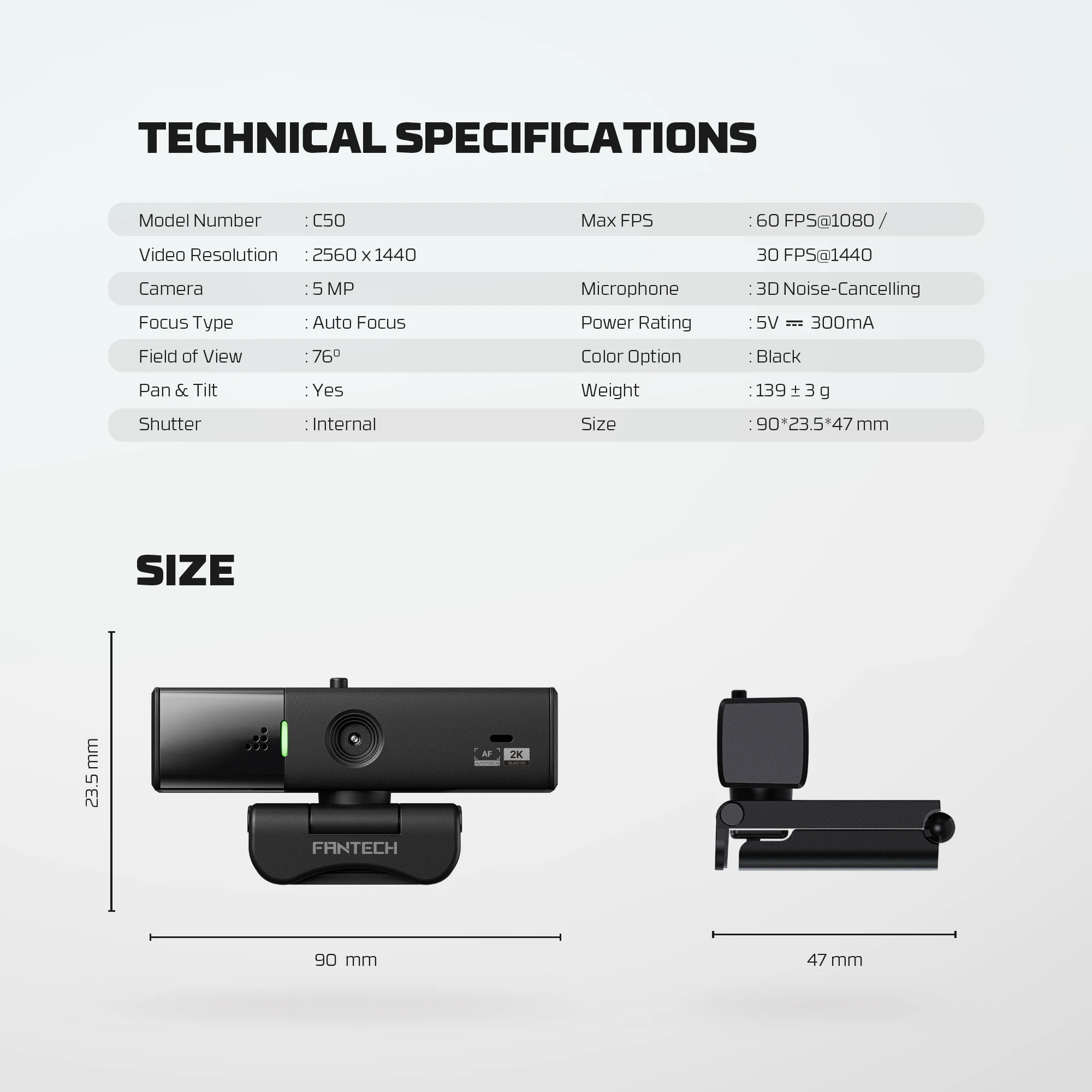 FANTECH LUMINOUS C50 WEBCAM 2K 1440P 360 ° Нулевые ограничения свободы и микрофон с шумоподавлением Веб-камера с технологией автоматической фокусировки (art.: 3920d0d3c9ffb) - 3920d0d3c9ffb
