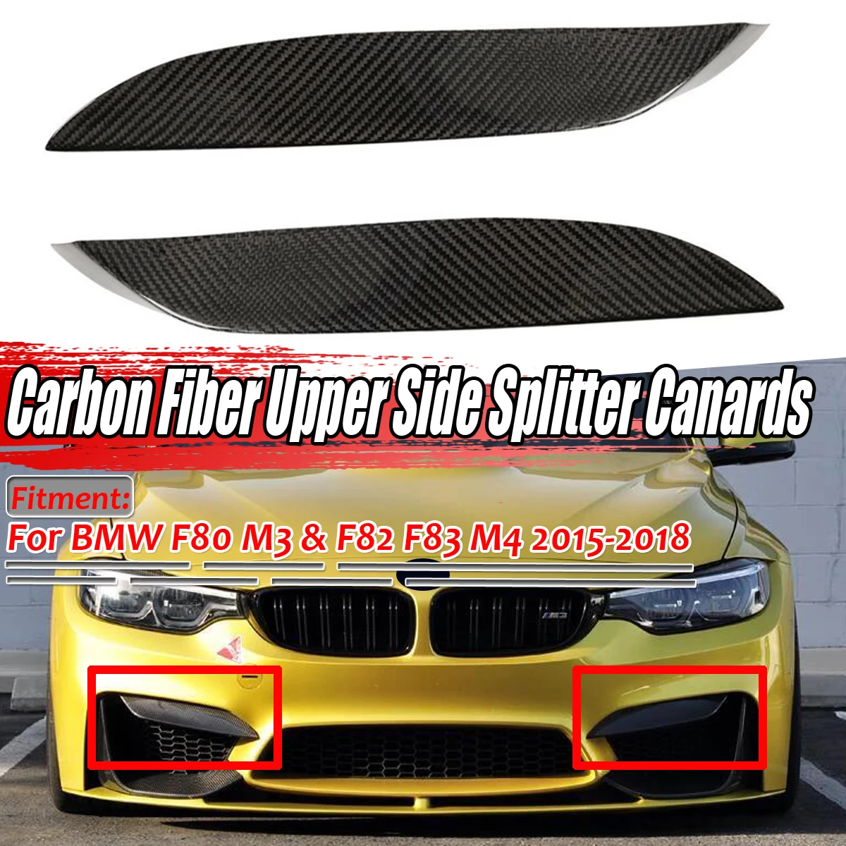 

Диффузор для губ переднего бампера автомобиля из 100% натурального углеродного волокна, верхний боковой разветвитель, накладки для губ для BMW F80 M3 F82 F83 M4 2015-2018