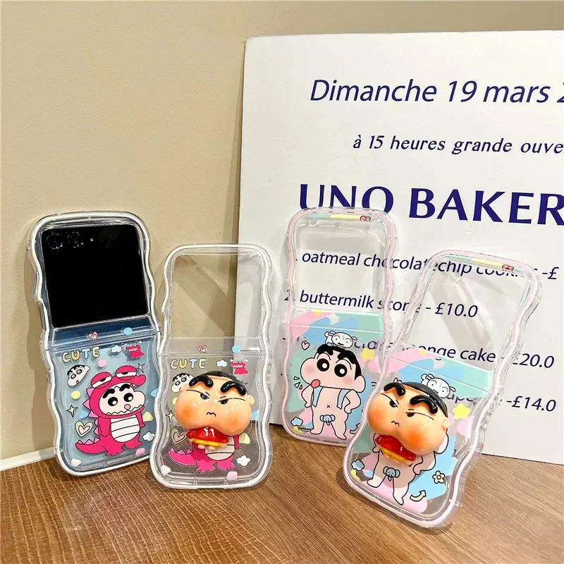 

Anime Crayons Shinchans With Lanyard Phone Case for Samsung Galaxy Z Flip 3 Z Flip 4 Z Flip 5 5G PC Hard Transparent Cover Funda