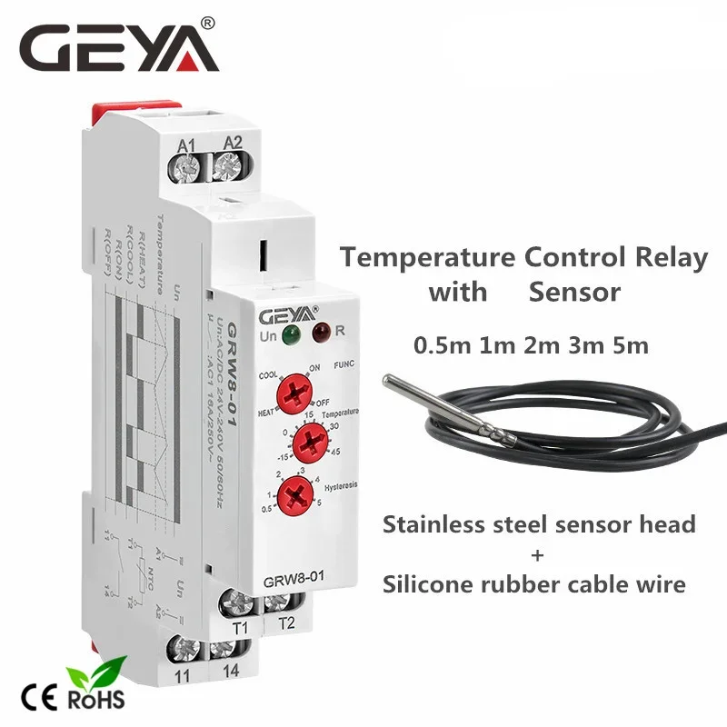 

GEYA GRW8 Реле контроля температуры 16A AC/DC 24-240В