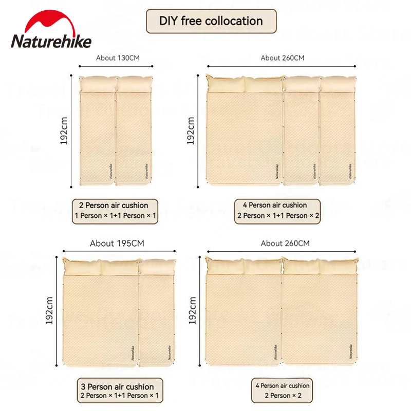 Туристический понж Naturehike 190T Самонадувающийся спальный матрас с подушкой на 1-2