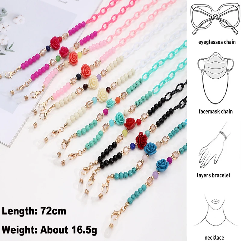 

Fashion Glasses Chain For Women Elegant Flower Sunglasses Lanyard Holder Mask Strap Hang On Neck Acrylic Eyewear Jewelry Gift