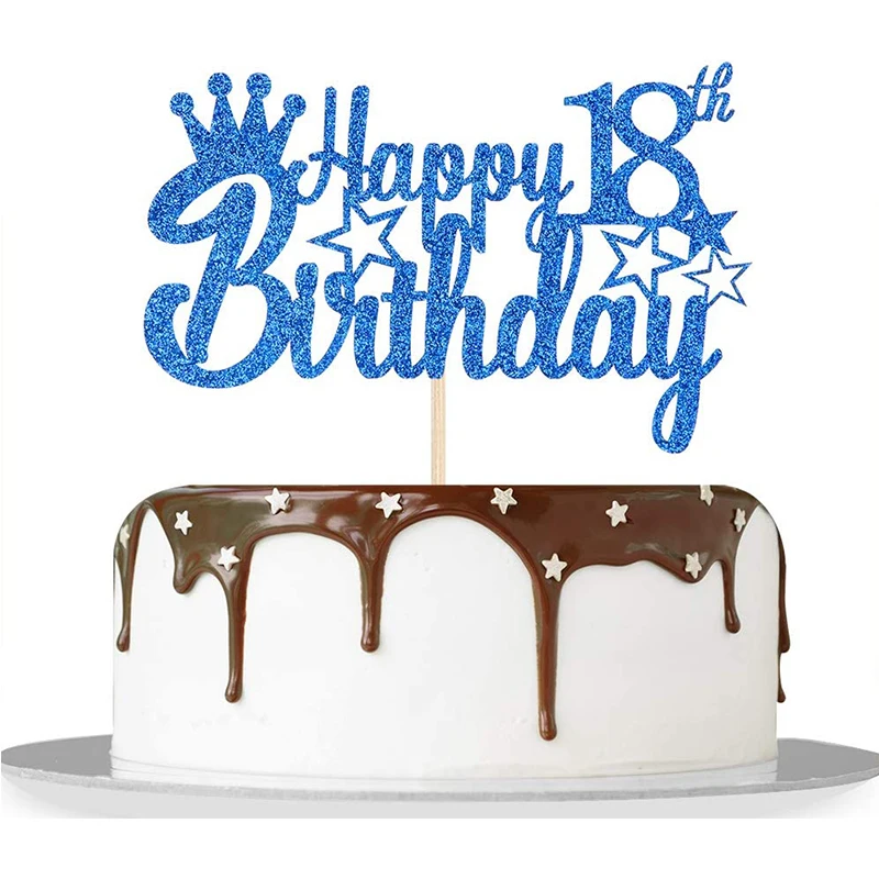 

Glitter Paper Royal Blue Happy 13th 18th 21th Birthday Cake Topper for Cheer 40th 70th Birthday Party Cake Decorations Supplies
