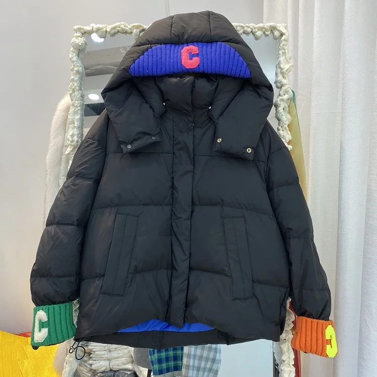 

New Women Down Jacket Casual Style Autumn Winter Sweater Patchwork White Duck Down Coats And Parkas Female Outwear