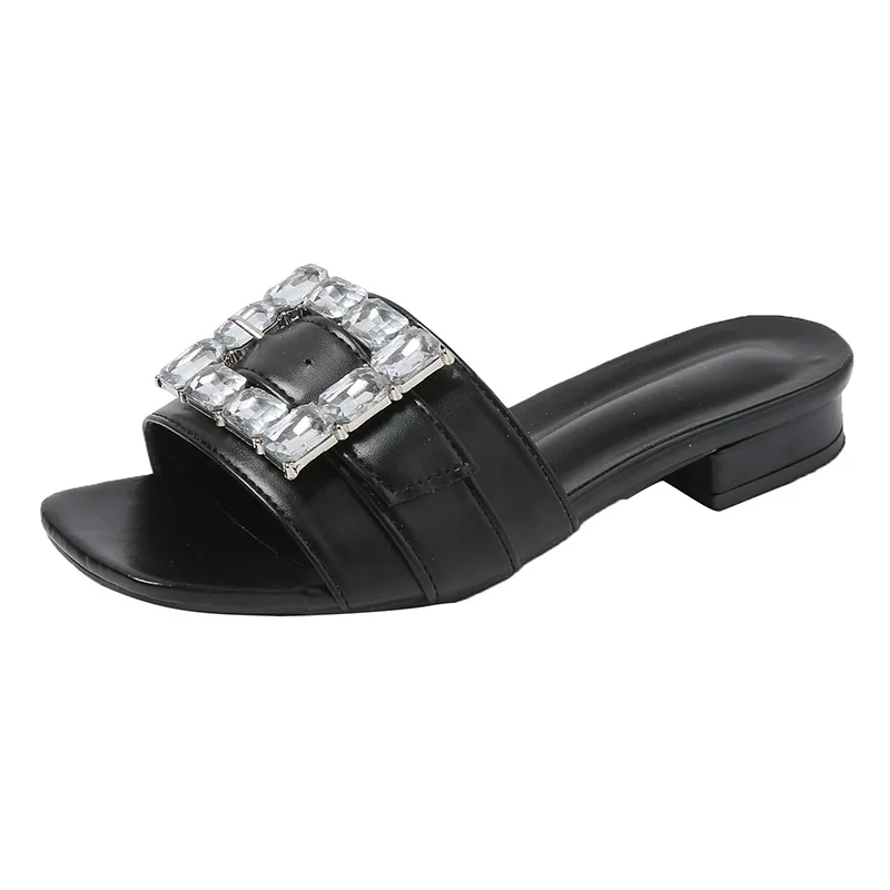 Women's Sandals Summer Rhinestone Flat Bottom Elegant Sandals Women's Fashion Outdoor Beach Shoes 2023 New Women's Slippers