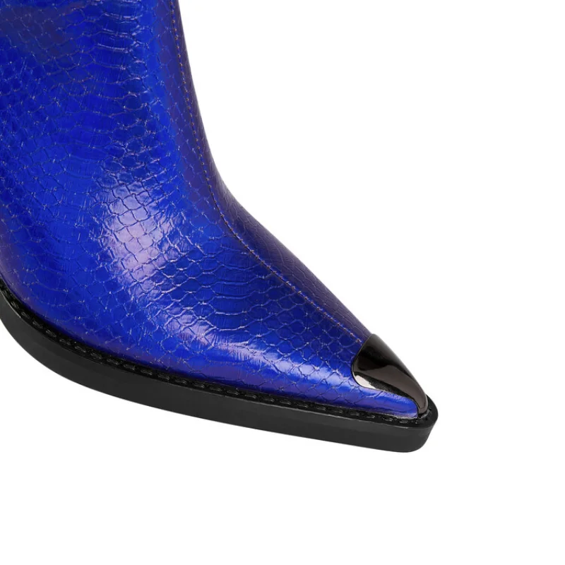 2023 New Sharp Head Color Combination High Wedge High Heel Chain Belt Buckle Sexy Fashion Boots Women M6133