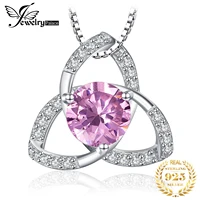 jewelrypalace flower knot round created pink sapphire 925 sterling silver pendant necklace for women gemstone choker no chain