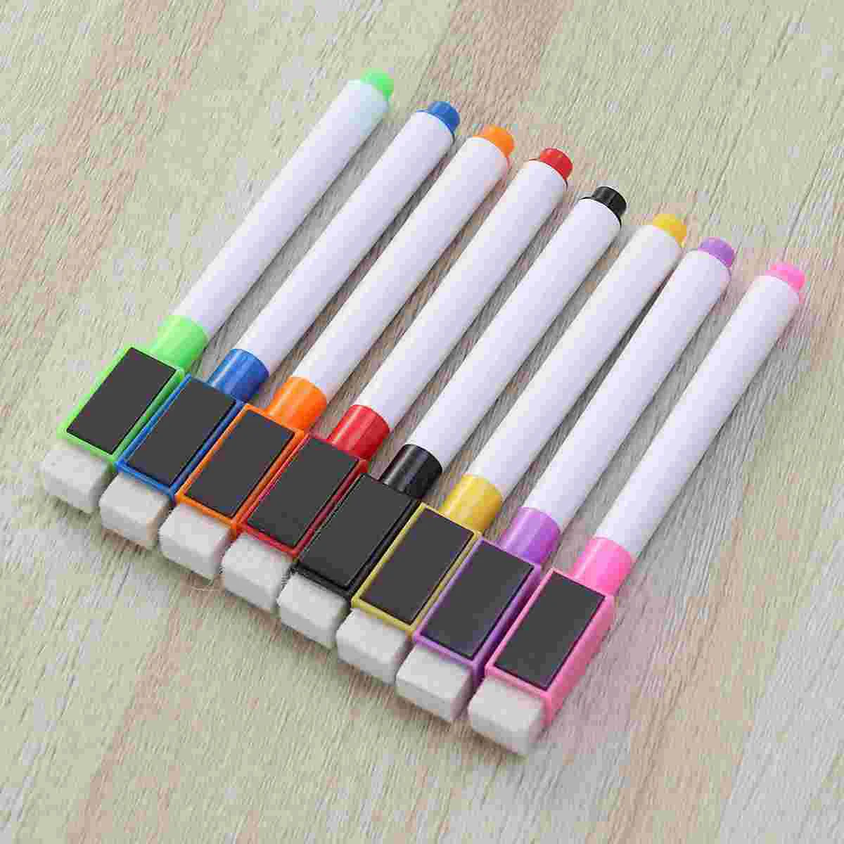 

8pcs Magnetic Colorful Whiteboard Pen Black White Board Markers Built In Eraser School Supplies Children's Drawing Pen(Pink,