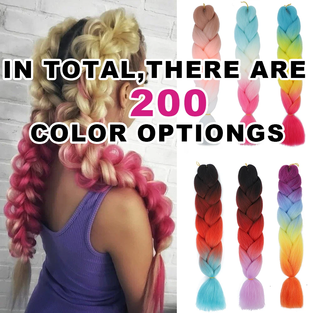 Gradient 24inch Jumbo  Hair For Braids Ombre Braiding Hair Extensions Synthetic Jumbo Braid Blonde Pink Golden Hair
