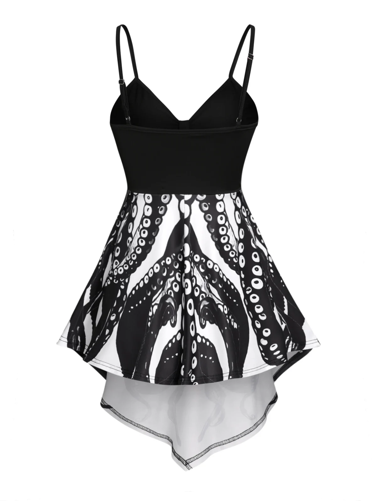 

Gothic Women Skew Neck Octopus Print Asymmetrical Tank Top Casual Loose T-Shirts Short Sleeve Tees Streetwear