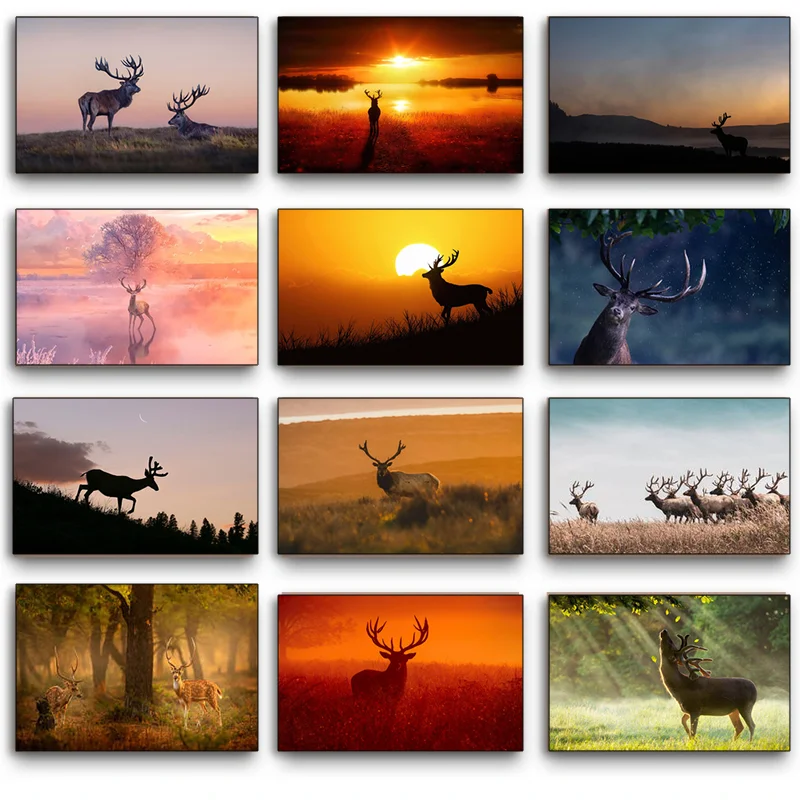 

Животные, олень и закат, картины и принт, современная настенная Картина на холсте, плакаты на стену для спальни, гостиной, Декор