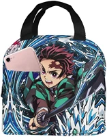 anime lunch bag tote for women men insulated reusable lunch box with front pocket for work hiking picnic travel