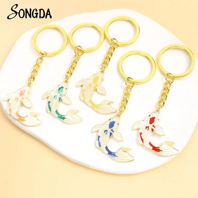 

Cute Fish Koi Enamel Keychain Lucky Animal Drip Oil Charm Pendant Key Chains Car Bag Key Accessories Handmade Jewelry Souvenir