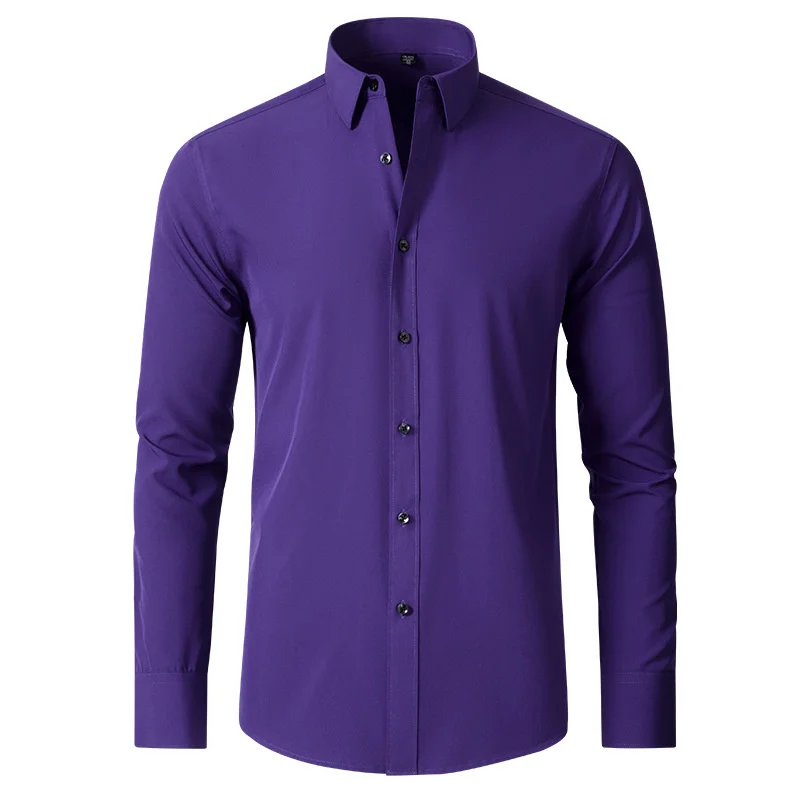

Рубашка мужская деловая с длинным рукавом, люксовая Повседневная приталенная, супер эластичная, однотонная деловая, деловая, весенняя