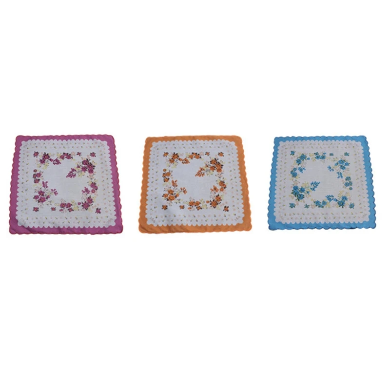 

3pcs Ladies Cotton Hankies Hankerchief Vintage Assorted Flower Pocket Square Handkerchief for Mother's Day