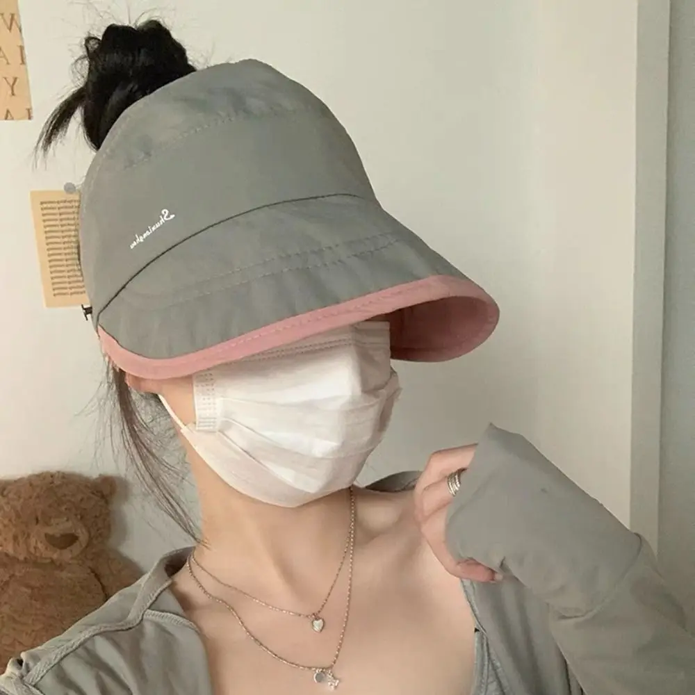 

Fashion Sunblock Hat New Duck Tongue Available Fisherman Hat Ventilate High Ponytail No Top Sun Hat Girls