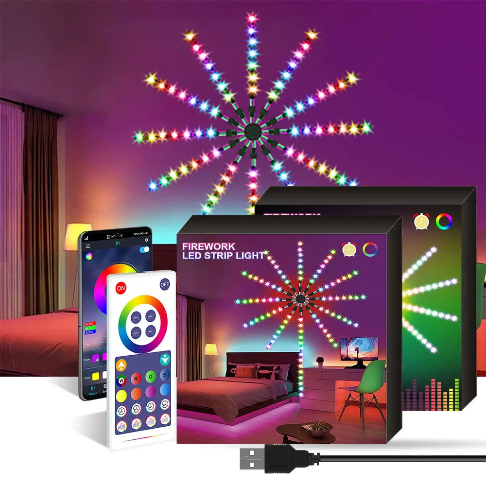 

LED Strip Party Star Shape Marquee Ambient Light APP Control RGB Color Bluetooth Firework Festival 5V Remote Control LED Light