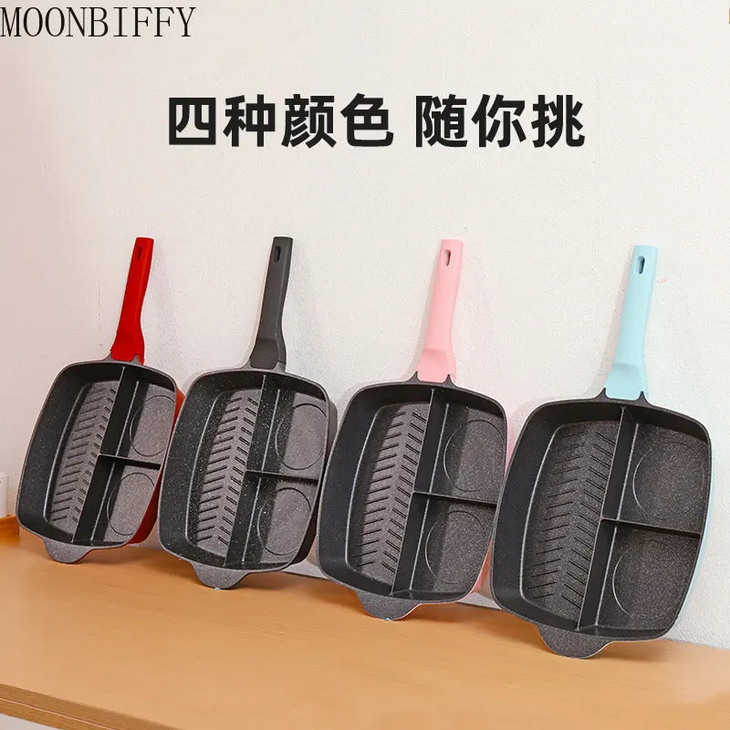 

Korean Colorful frying pan Steak pan Aluminum flat bottomed non stick pan Double bottomed frying pan Pan