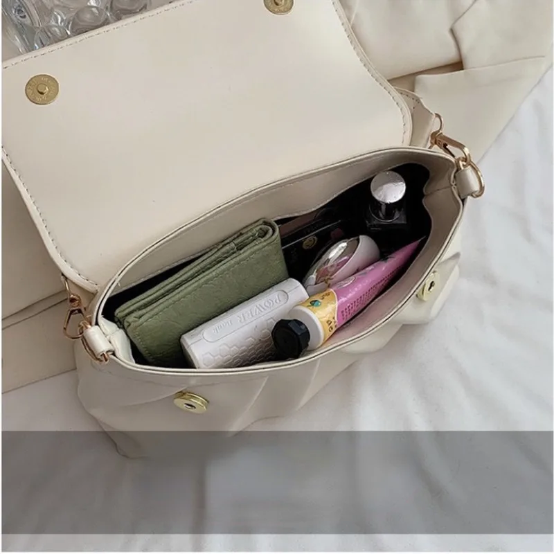 Fashion Pleated Handlebags For Women PU Bags Retro Solid Color Leather Shoulder Underarm Bag Casual Womens Hobos Handbags