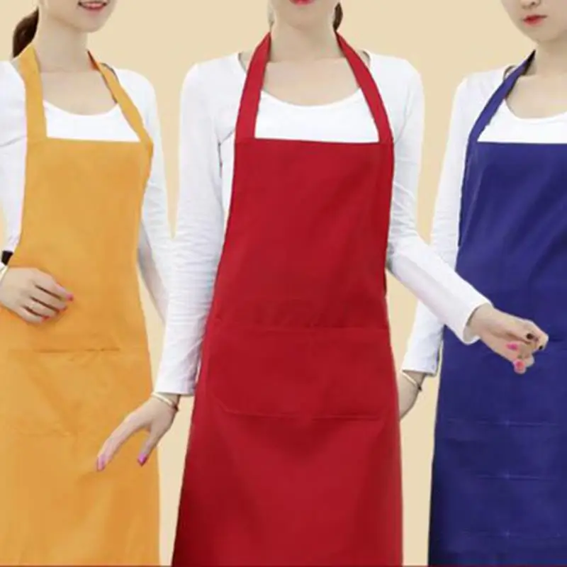 

Chef Barber Solid Color Apron Restaurant Kitchen Cook Apron with Pocket Cooking Baking Sleeveless Aprons Home Cleaning Tools