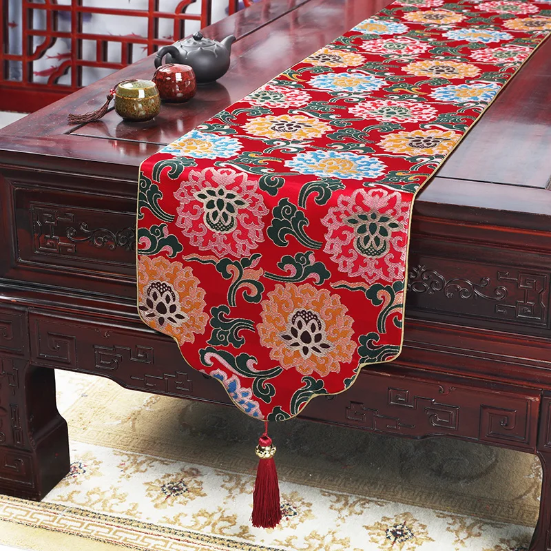 

New Chinese Table Flag Satin Classical Simplicity Long Tablecloth Bedside Towel Low Luxury Home Wedding Decoration Table Runners