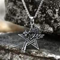 punk personality rose pendant necklace men women fashion retro stainless steel pentagram necklace chain jewelry wholesale