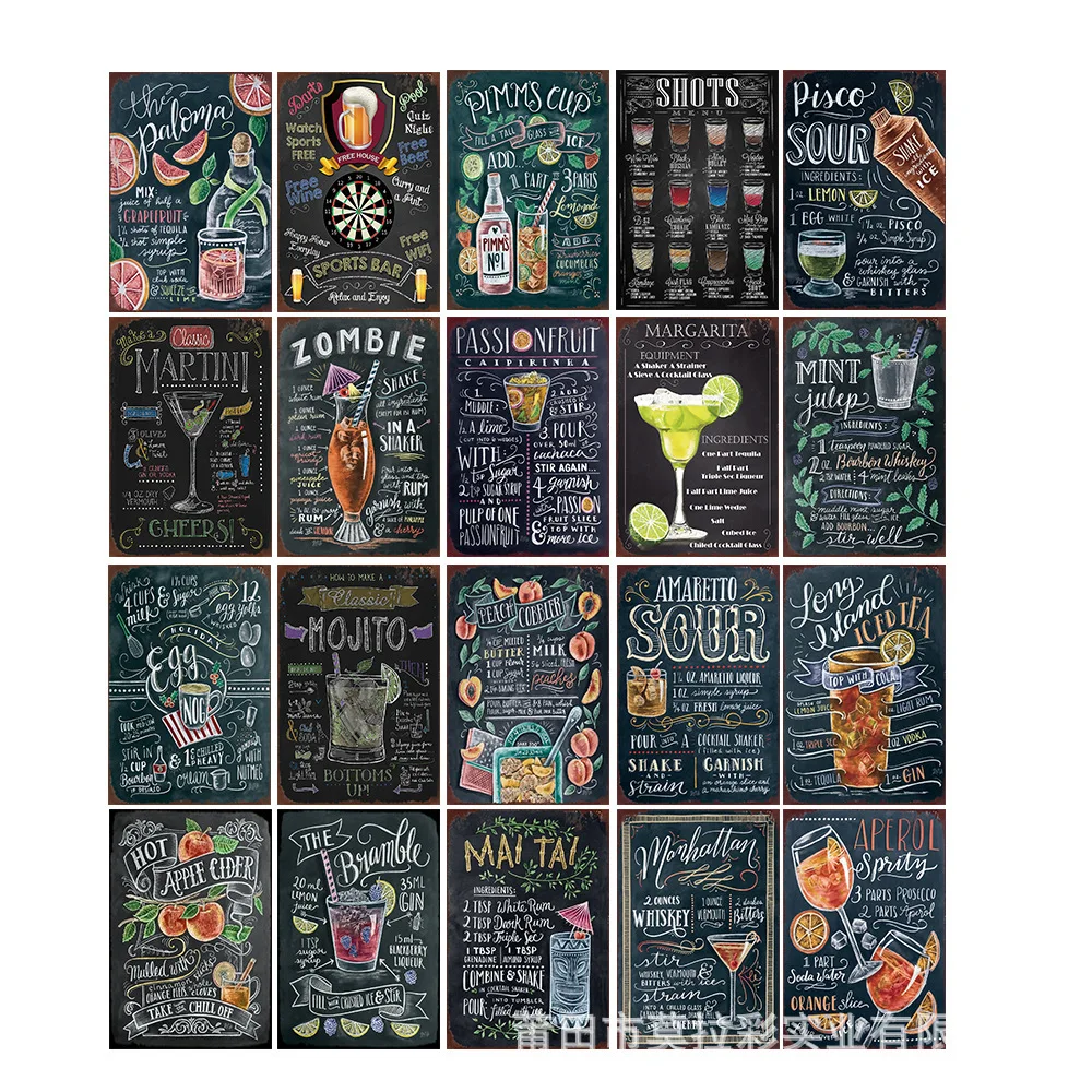 

Vintage Cocktail Metal Tin Sign Chalkboard Beer Metal Posters Tin Plaque Dorm Bar Home Garage Trainspotting Decorative Plate