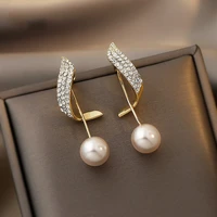 korean luxury pearl earrings 2022 trend zircon imitation pearl geometric tassel drop earrings for women girls wedding earrings