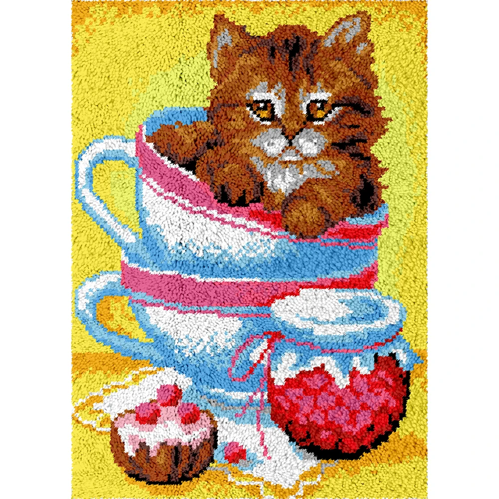 

Tapestry Carpet embroidery with printed pattern Cats Latch hook rug kits for kids room Wool knots carpet kit Diy bag