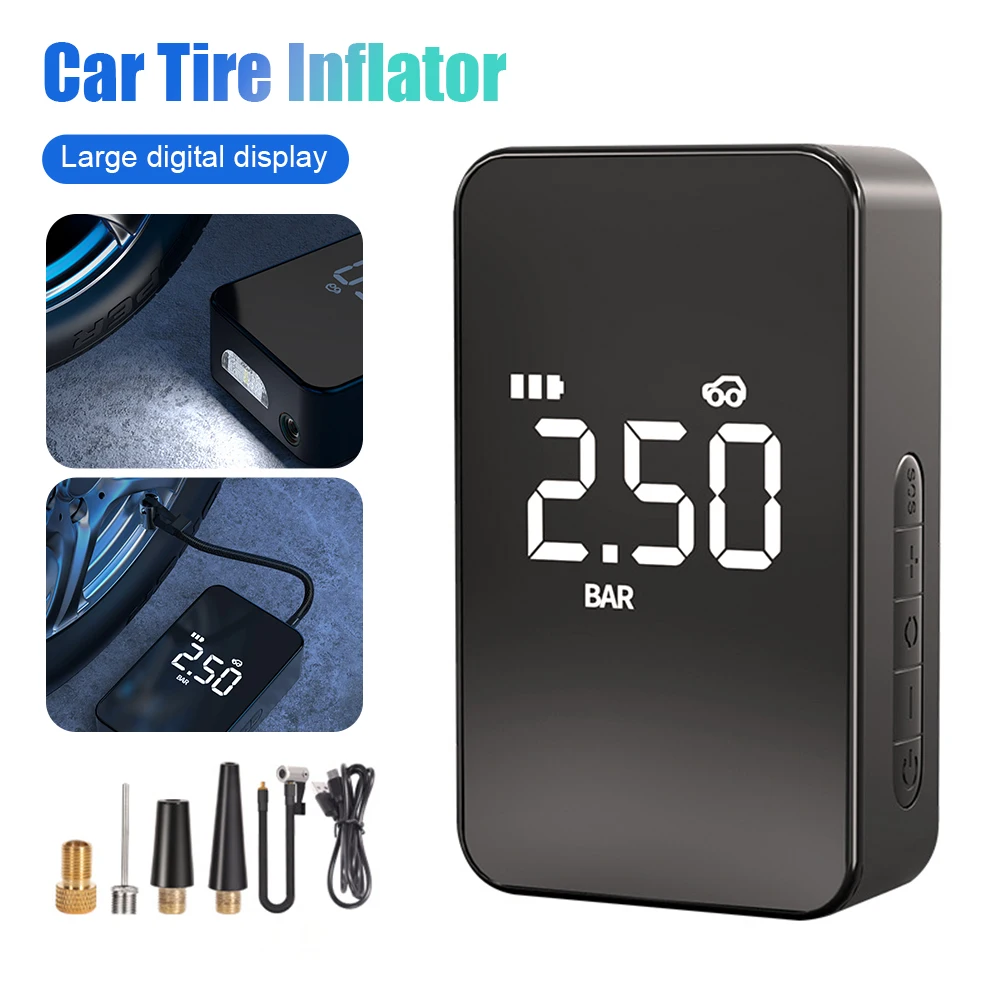 

25L/min Car Tire Inflator Portable Air Compressor Rechargeable Wireless Inflatable Pump with LED for Motor Bicycle Tyre Balls