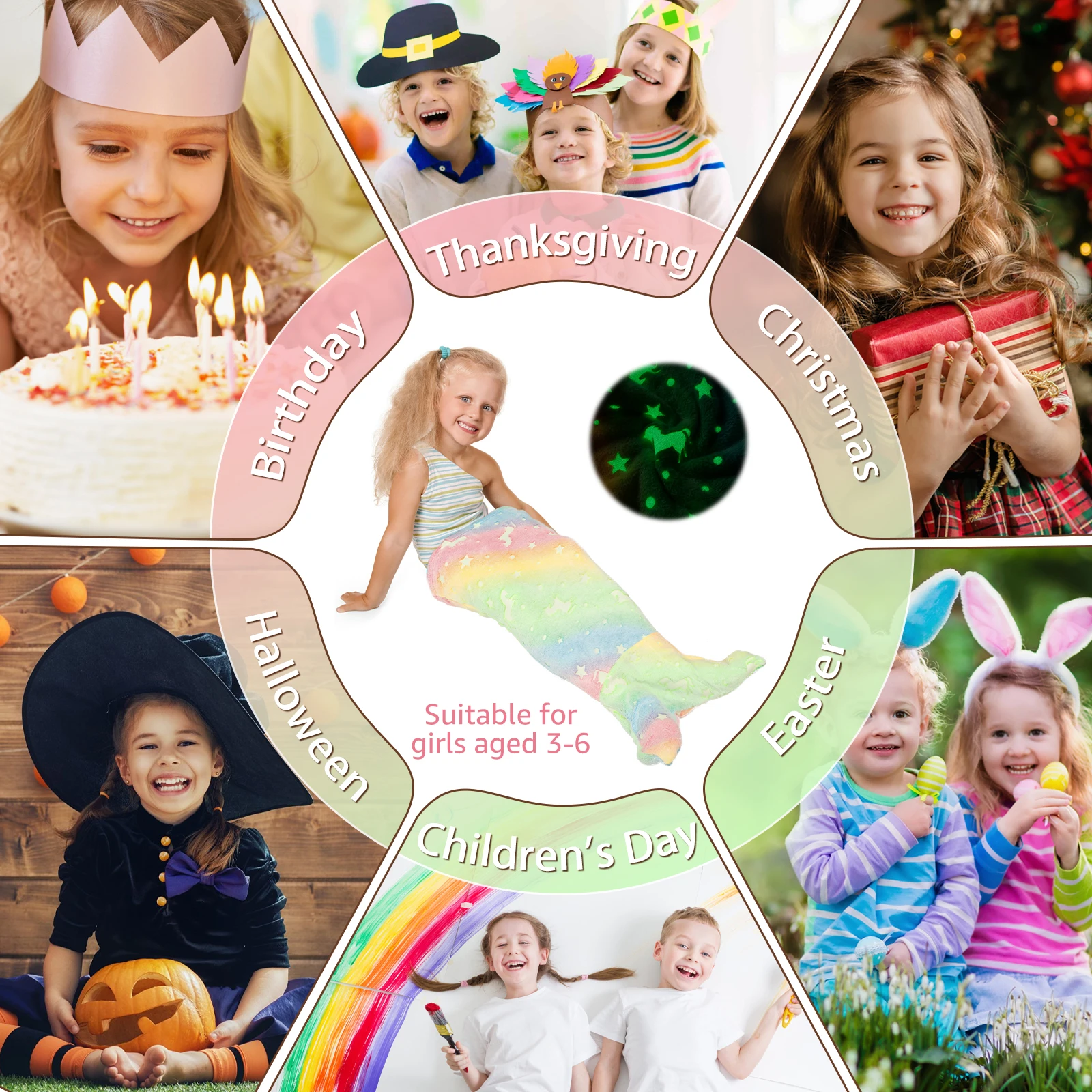 Детское Светящееся В Темноте Фланелевое Одеяло С Радужным Хвостом Русалки