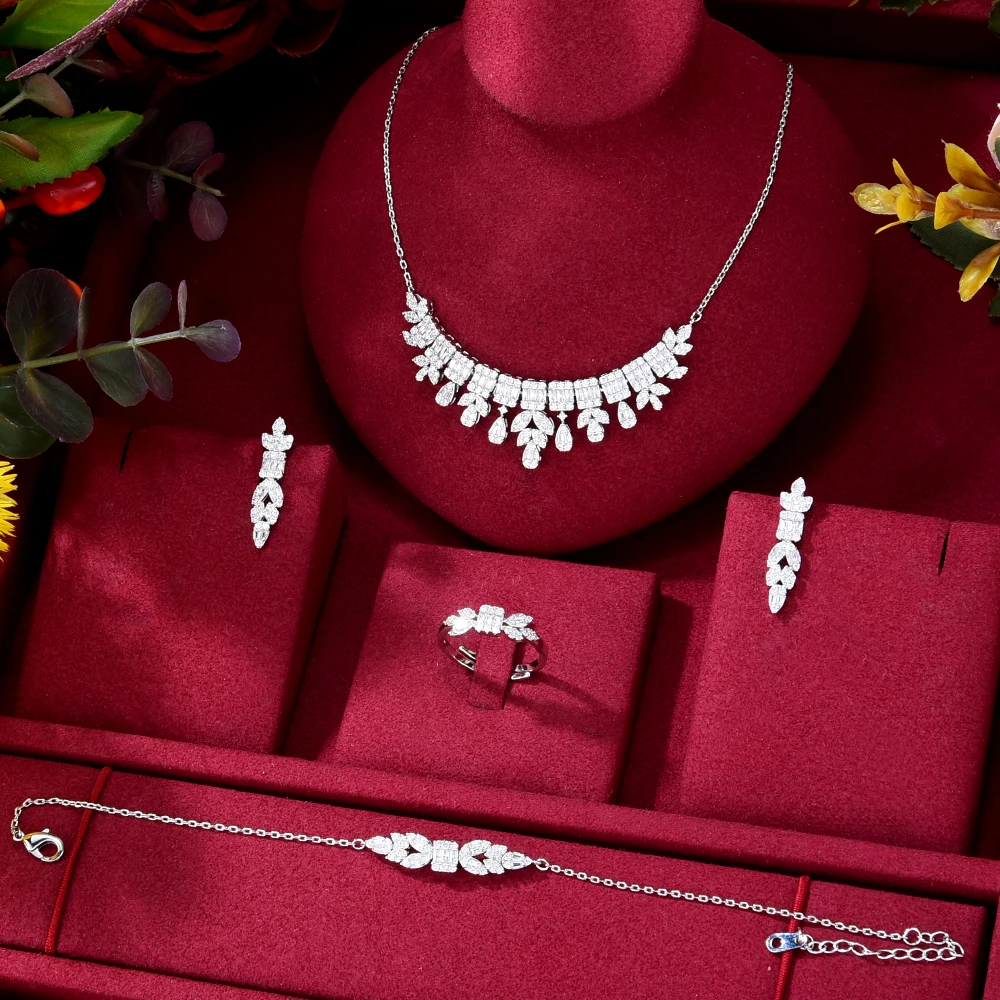 

Siscathy 4Pcs Korean Fashion Luxury Zircon Pendant Jewelry Set For Women Simplicity Chain Female Celebration Accessories 2022
