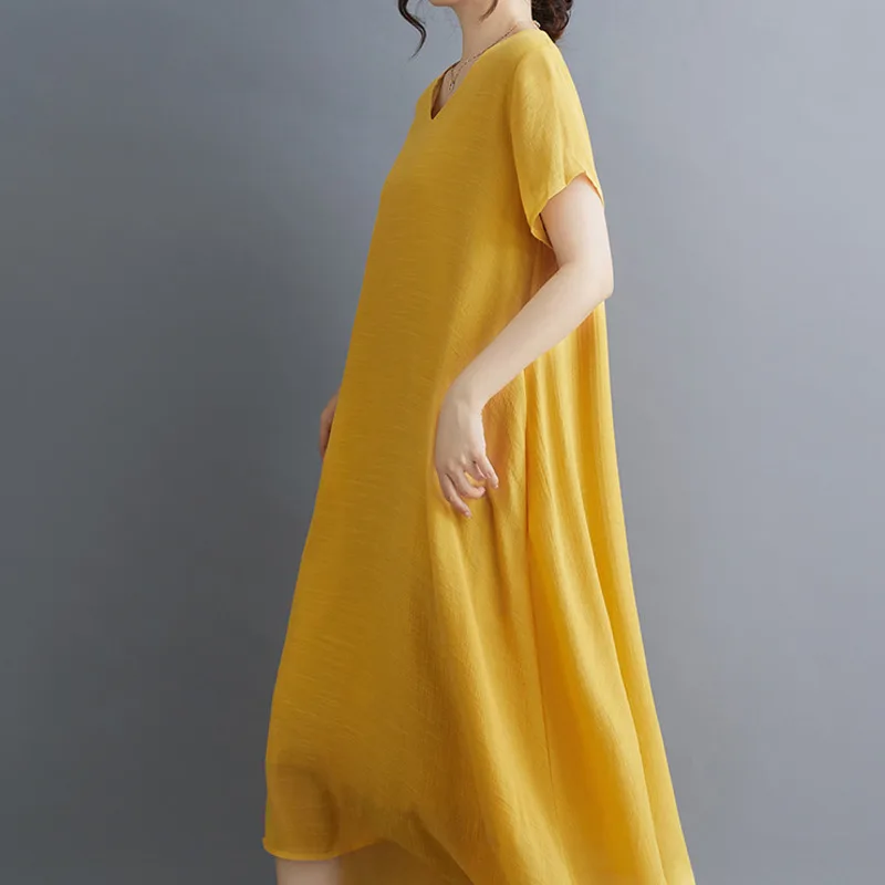 Летнее асимметричное платье-трапеция #3942 свободное тонкое однотонное пляжное